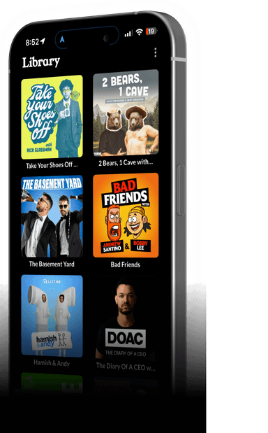 Herd app interface showing podcast library